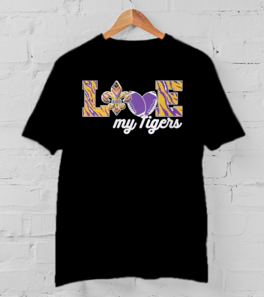 LSU Love My Tigers Fleur De Lis Football 2D T-Shirt
