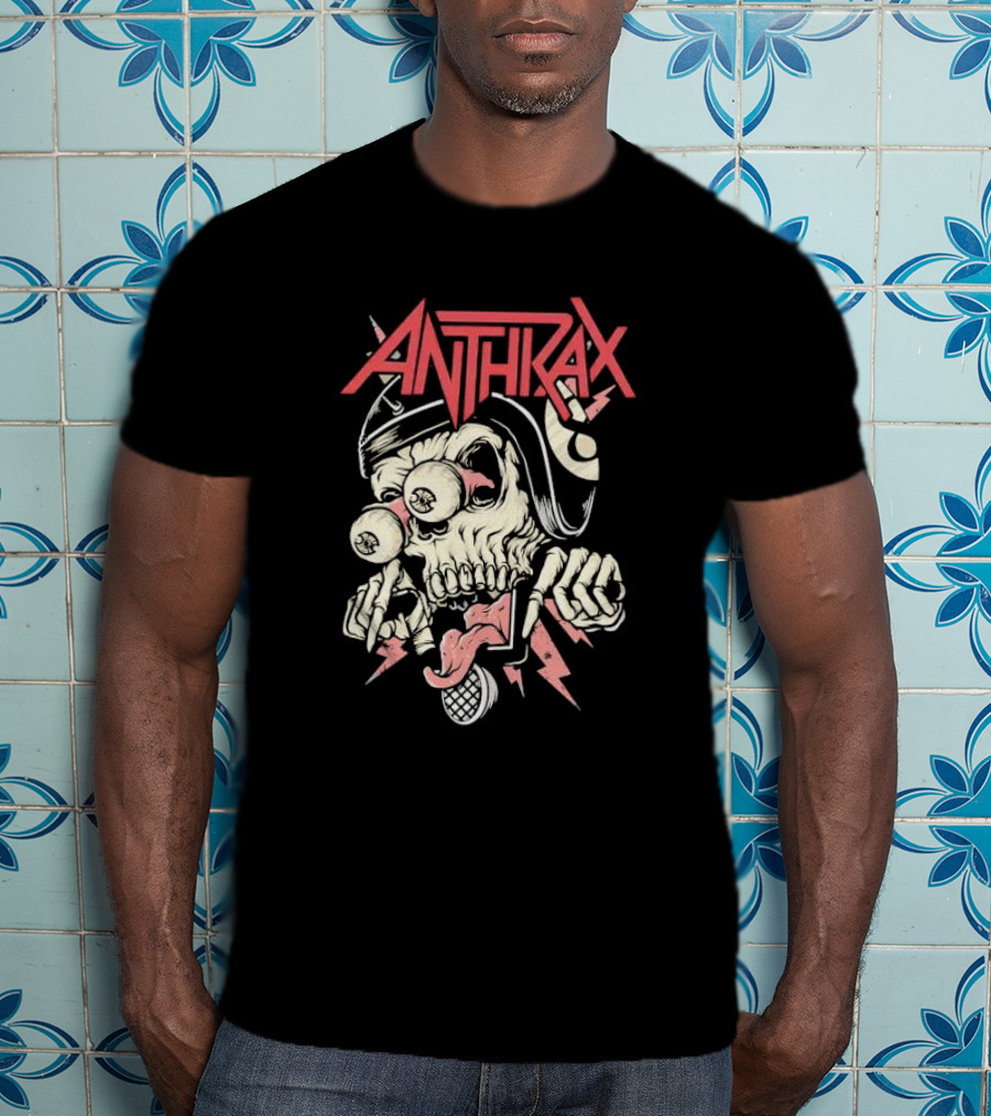 Anthrax Skull With Exploding Eyes And Microphone T-Shirt