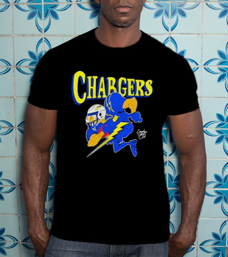 Chargers Crenshaw Skate Club Football Player Lightning T-Shirt