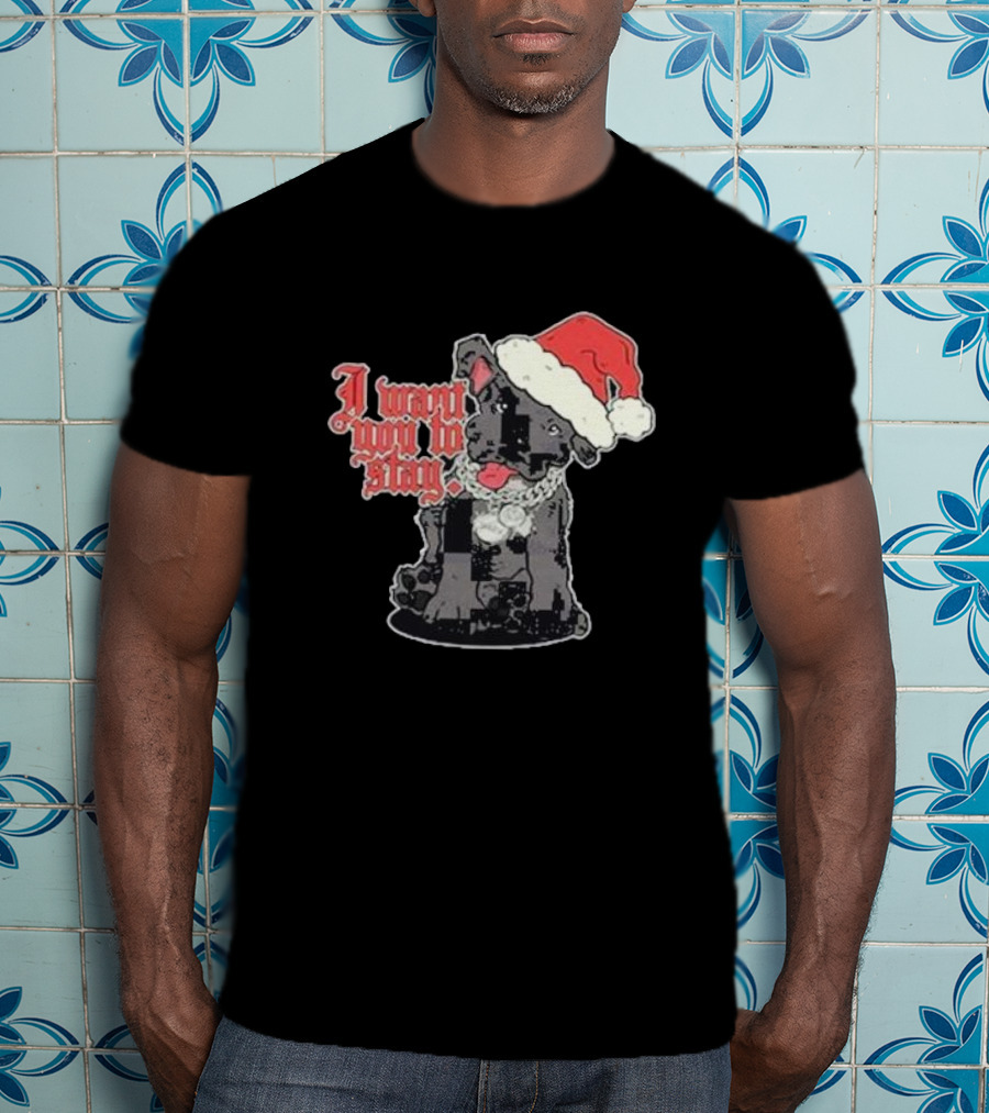 Santa Dog I Want You To Stay Christmas Puppy T-Shirt