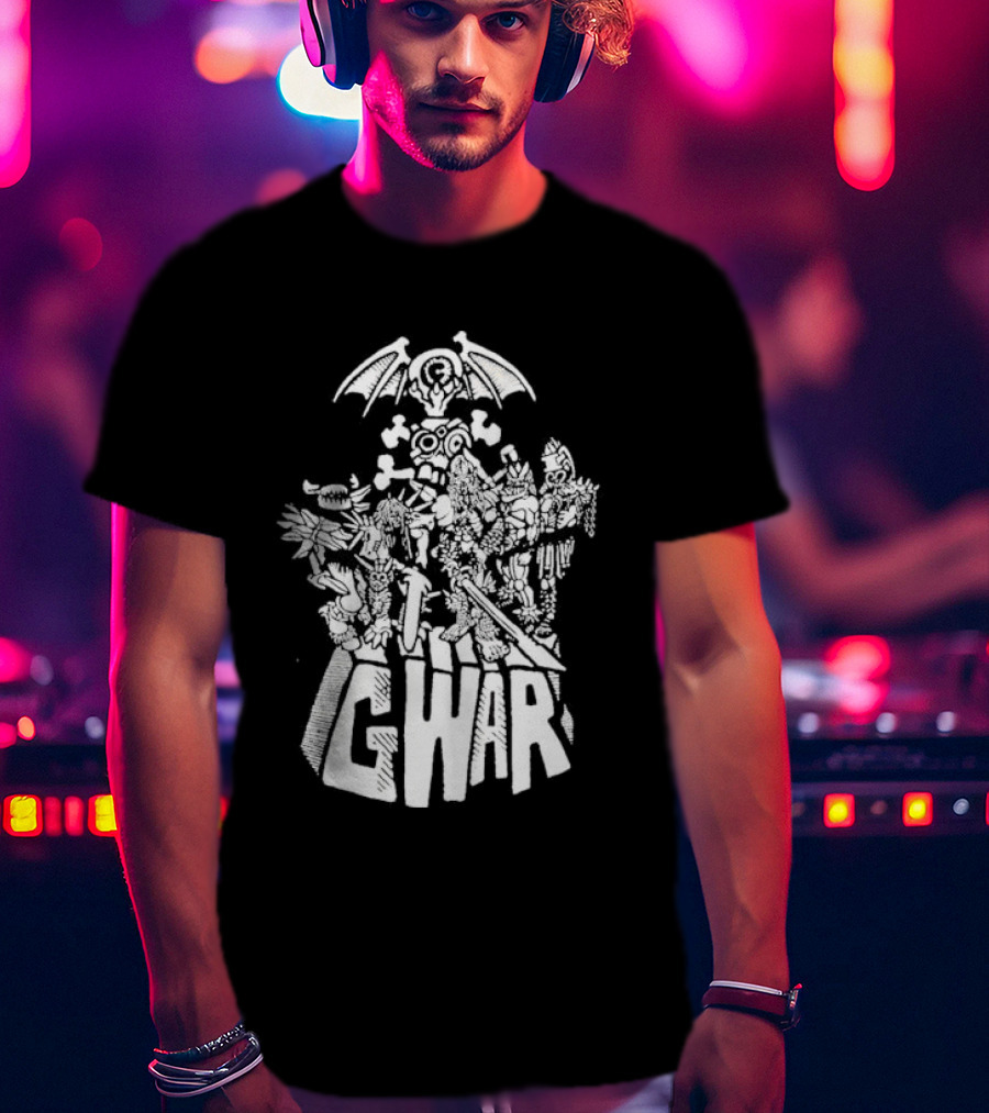 Gwar 1994 Glow In The Dark Band Art With Monsters And Bat Wings T-Shirt
