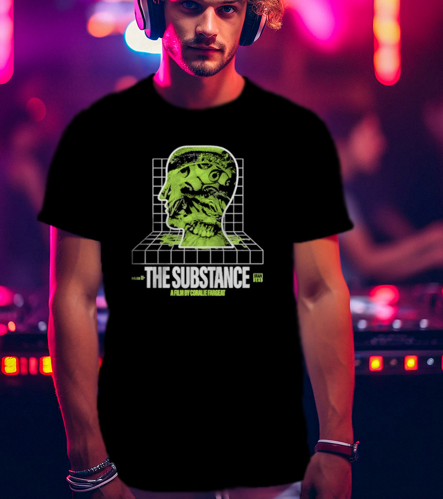 The Substance A Film By Coralie Fargeat MUDB Grand Studio Head On Grid With Eye And Mouth T-Shirt