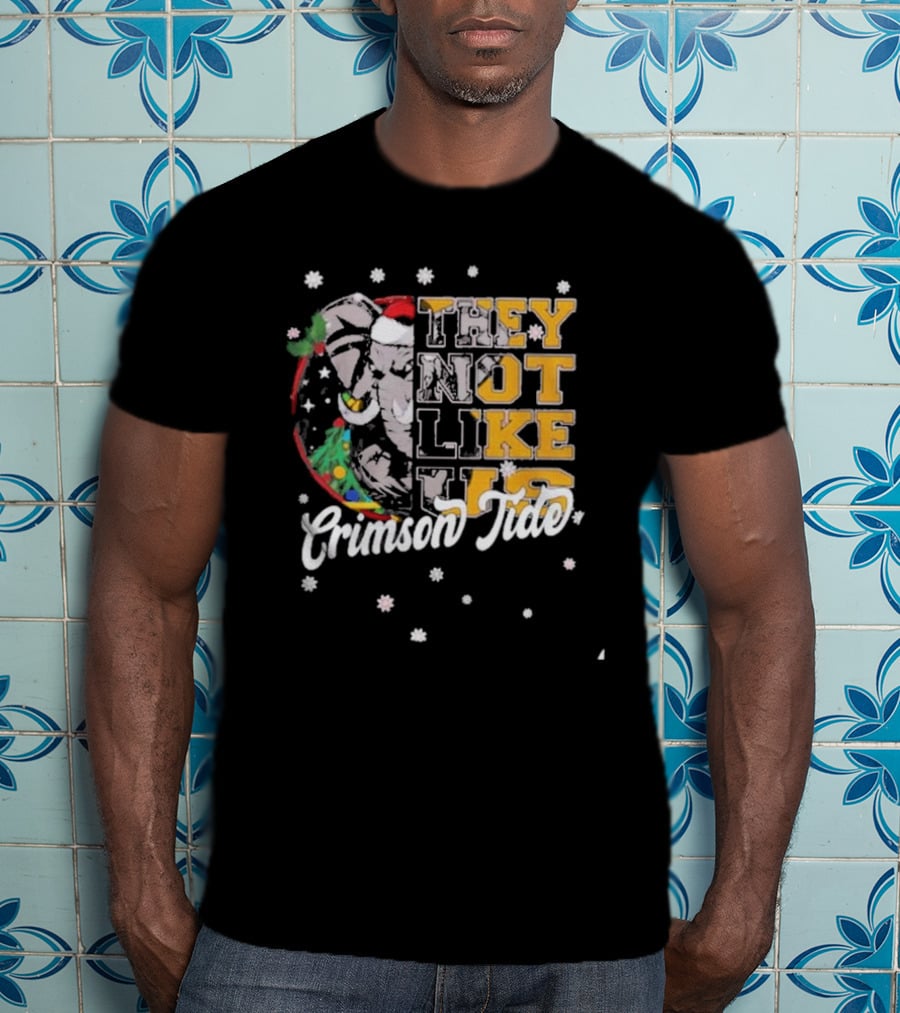 They Not Like Us Crimson Tide Christmas Elephant Santa Hat T-Shirt