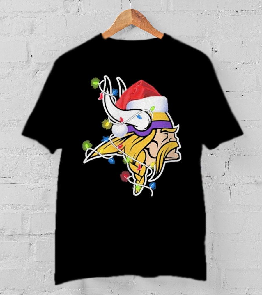 Minnesota Vikings Merry Christmas 2D Santa Hat Lights T-Shirt