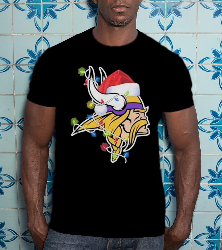 Minnesota Vikings Merry Christmas 2D Santa Hat Lights T-Shirt