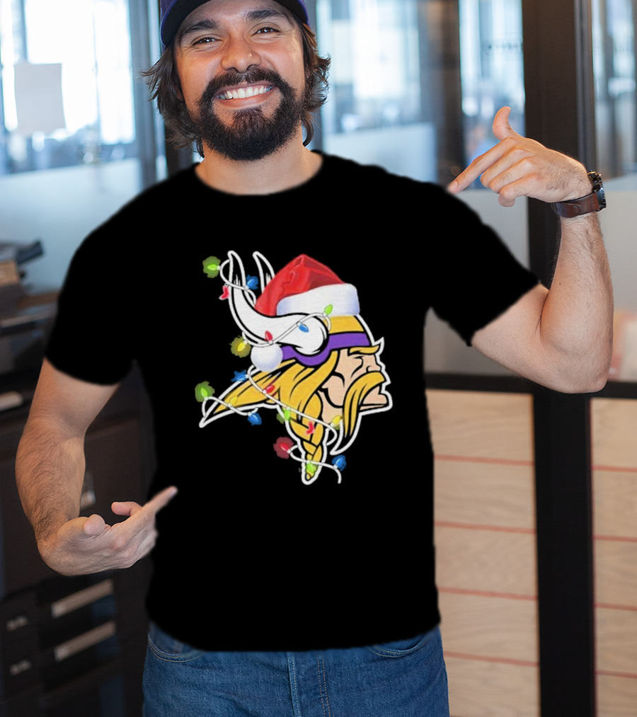 Minnesota Vikings Merry Christmas 2D Santa Hat Lights T-Shirt