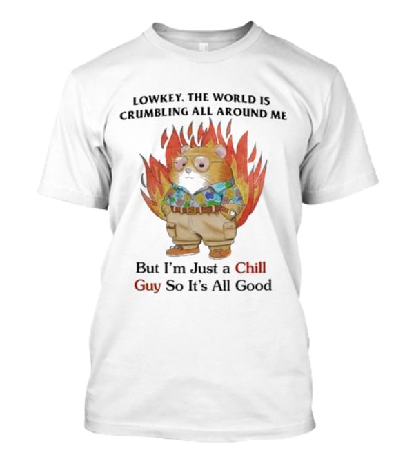 Chill Guy With World Crumbling Fire Background T-Shirt