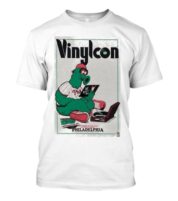 Vinylcon Philadelphia Phillies Mascot At 23rd St Armory Listening On Turntable T-Shirt