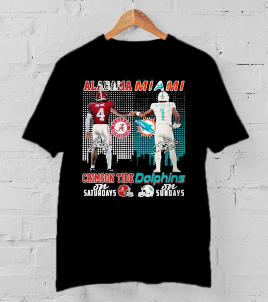 Alabama Miami Crimson Tide Saturdays Dolphins Sundays T-Shirt