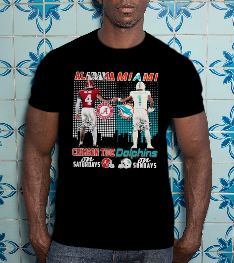 Alabama Miami Crimson Tide Saturdays Dolphins Sundays T-Shirt