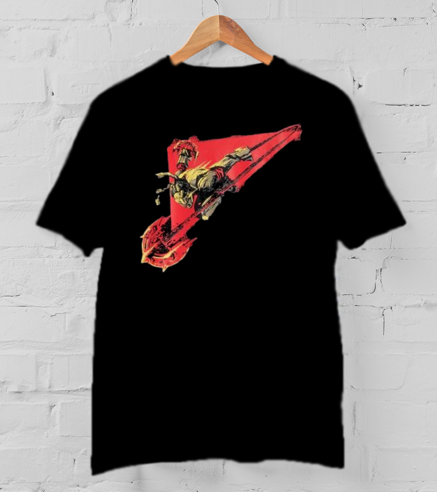 Arcane Ambessa Warrior Riding Battle Axe On Red Triangular Path T-Shirt