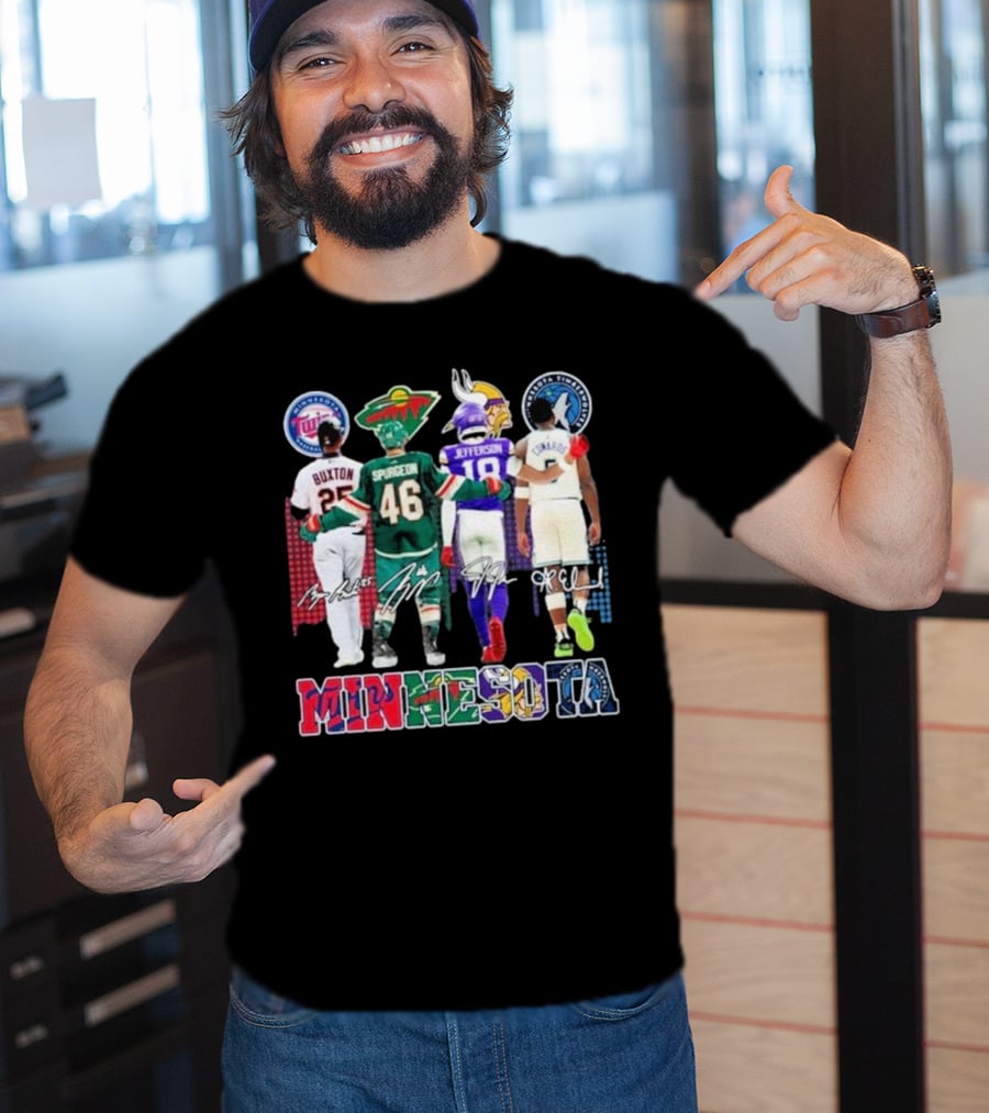 Minnesota Twins Buxton Minnesota Wild Spurgeon Minnesota Vikings Jefferson Minnesota Timberwolves Edwards Signature T-Shirt