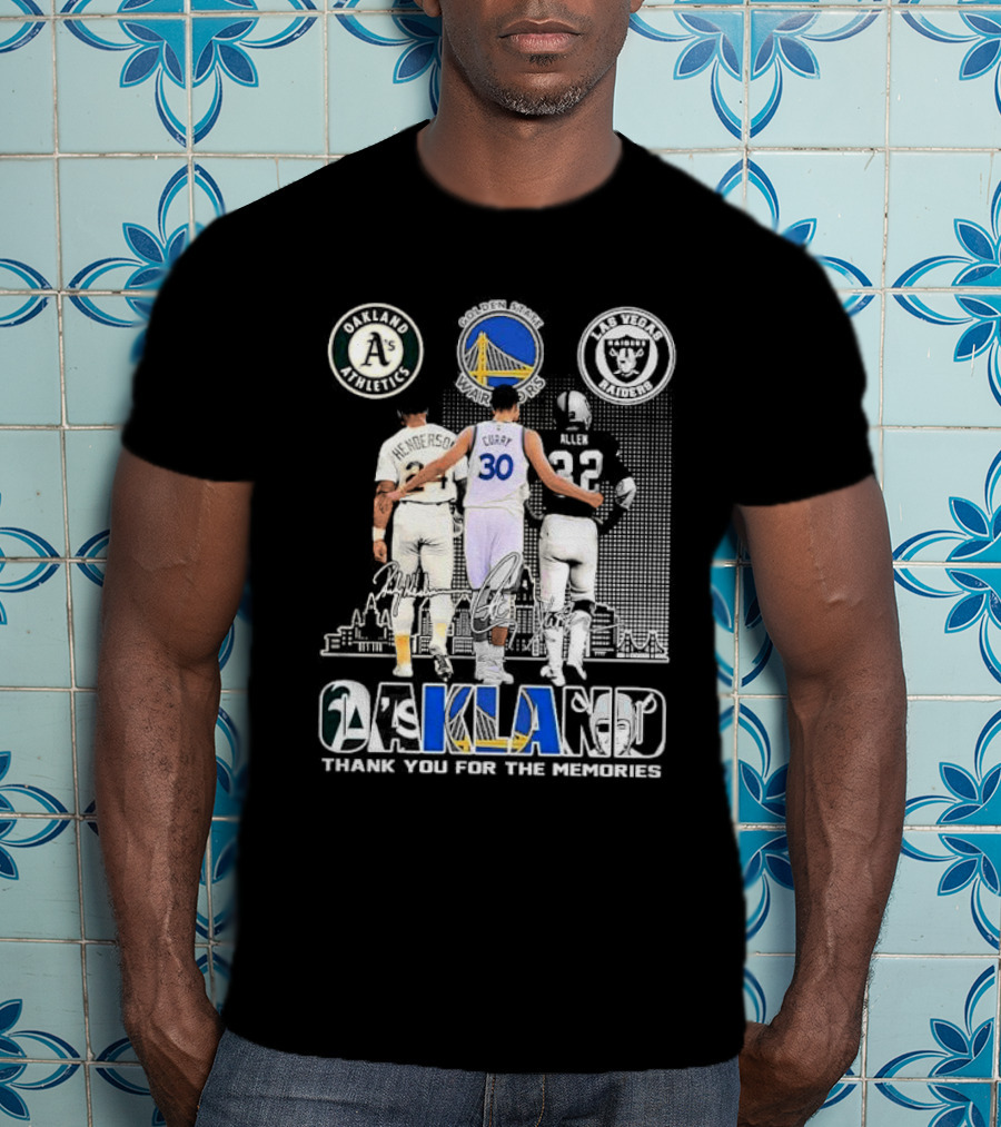 Oakland Athletics Warriors Raiders Henderson Curry Allen Thank You For The Memories T-Shirt