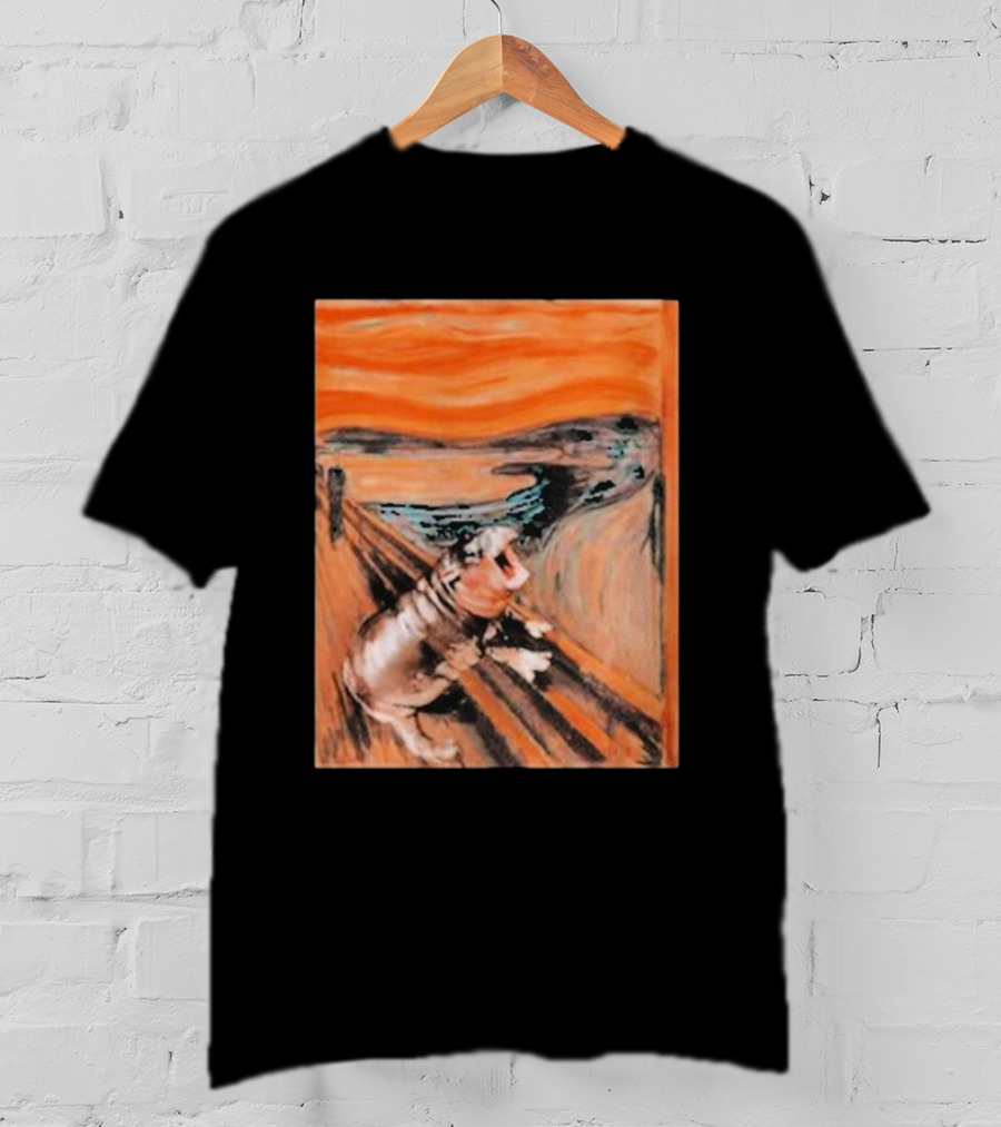 Scared Moo Deng Meme Scream T-Shirt