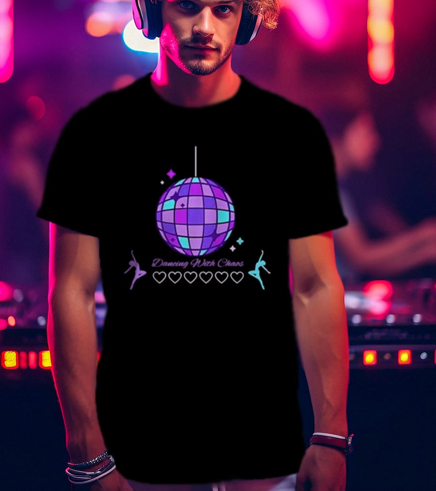 Dancing With Chaos Purple Disco Ball Icons And Dancers T-Shirt