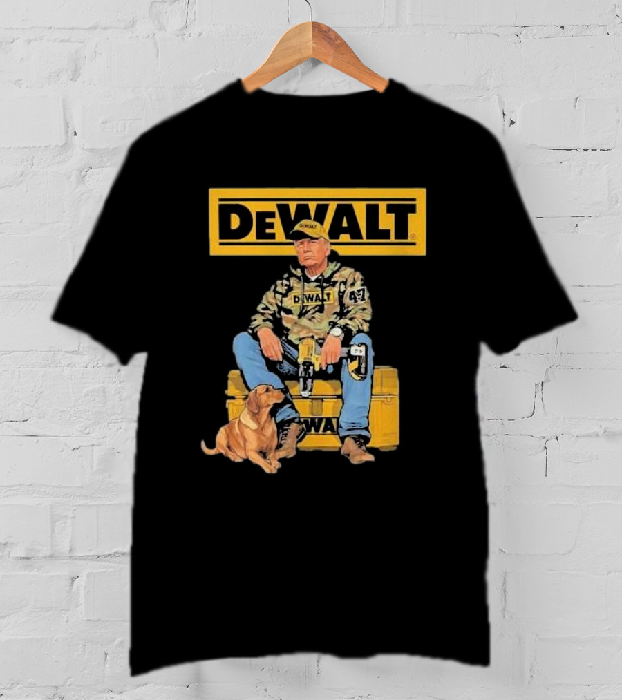 DEWALT Toolbox Camouflage Jacket 47 Sitting On Toolbox With Dog T-Shirt