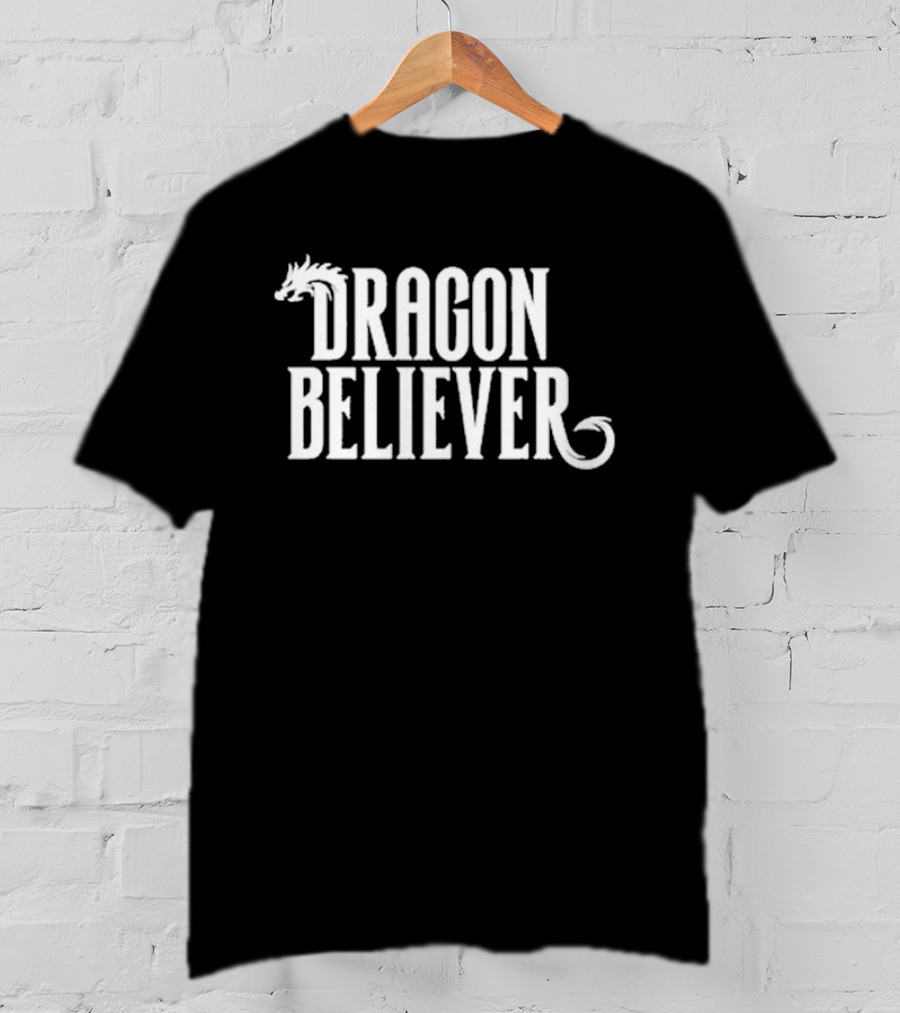 Dragon Believer Fantasy Typography With Dragon Head Accent T-Shirt