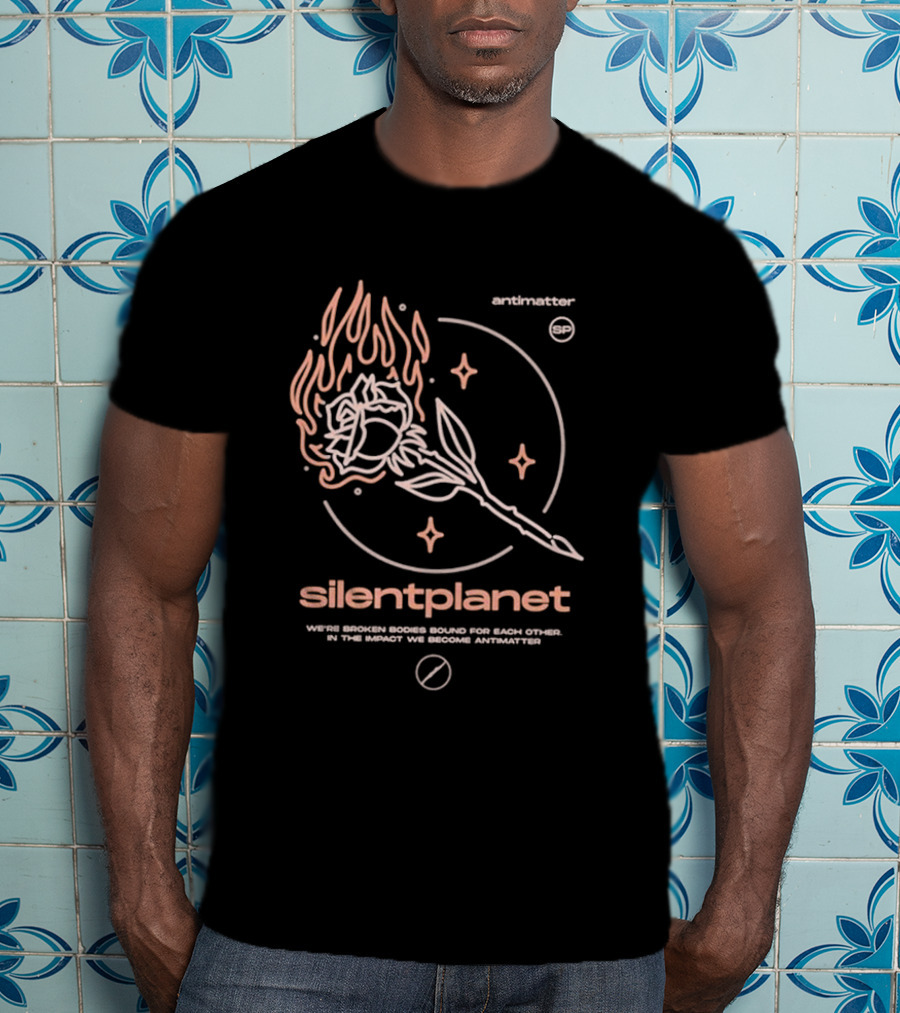 Silent Planet Antimatter Flaming Rose And Stars T-Shirt