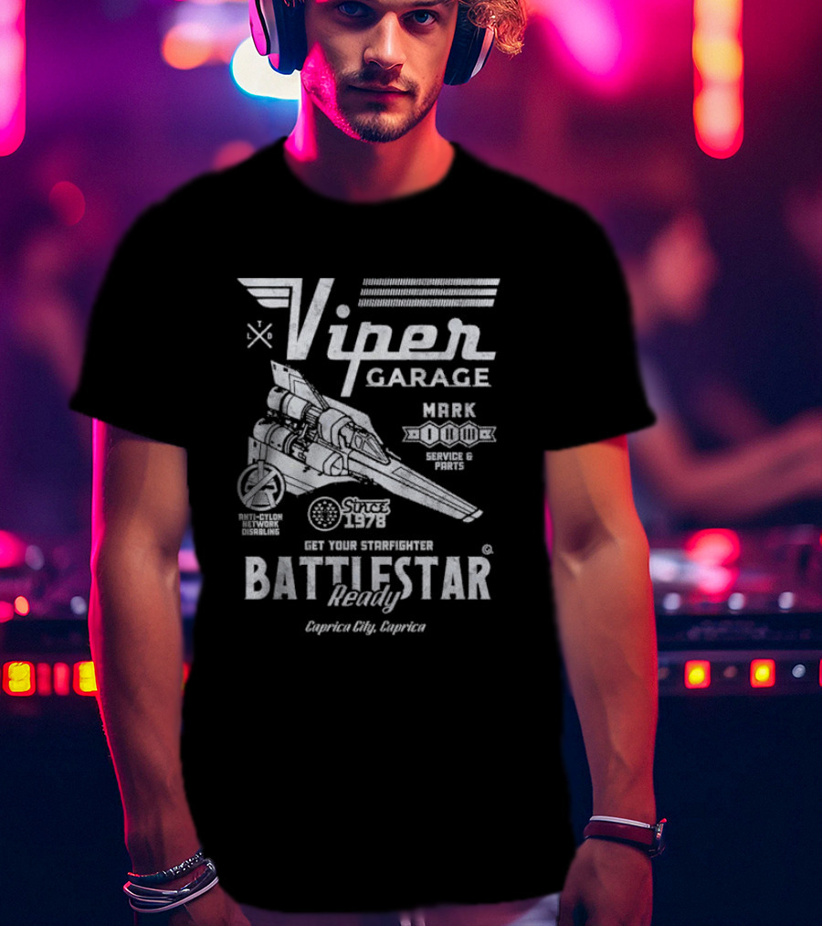 Viper Garage Battlestar Ready Starfighter Service Caprica City Since 1978 T-Shirt