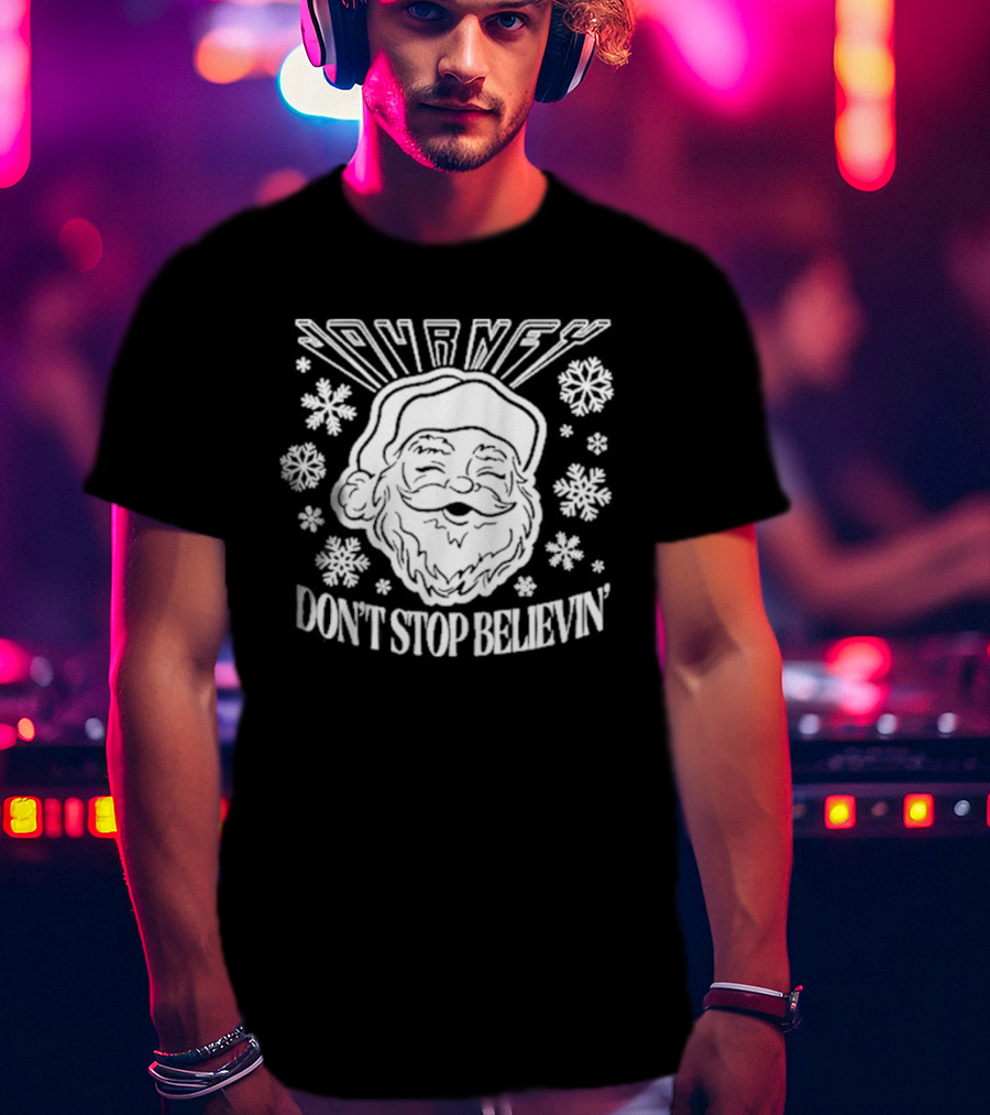 Journey Santa Don't Stop Believin' Snowflakes Holiday Tour T-Shirt