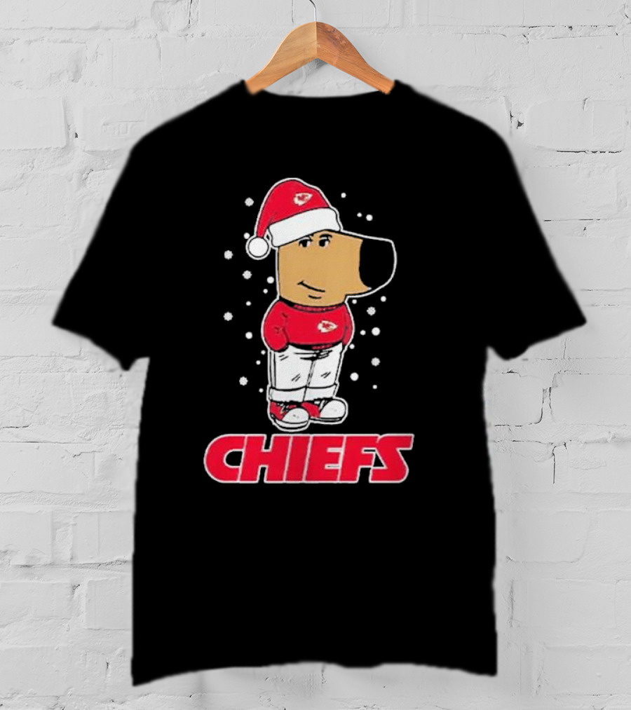 Chill Christmas Chiefs Santa Dog In Snowy Sweater And Hat T-Shirt