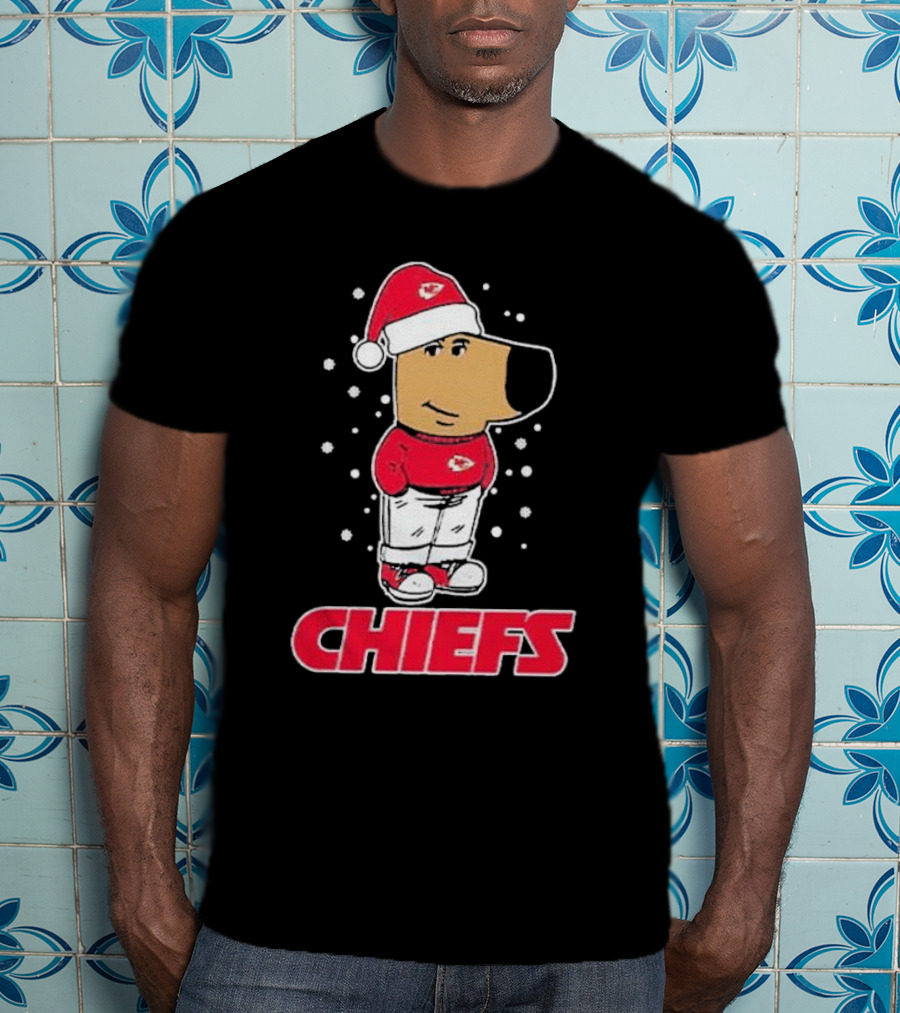 Chill Christmas Chiefs Santa Dog In Snowy Sweater And Hat T-Shirt