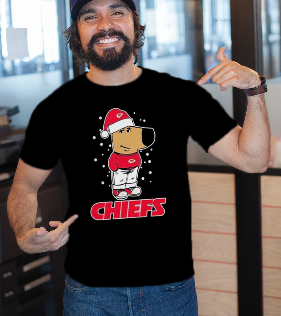 Chill Christmas Chiefs Santa Dog In Snowy Sweater And Hat T-Shirt