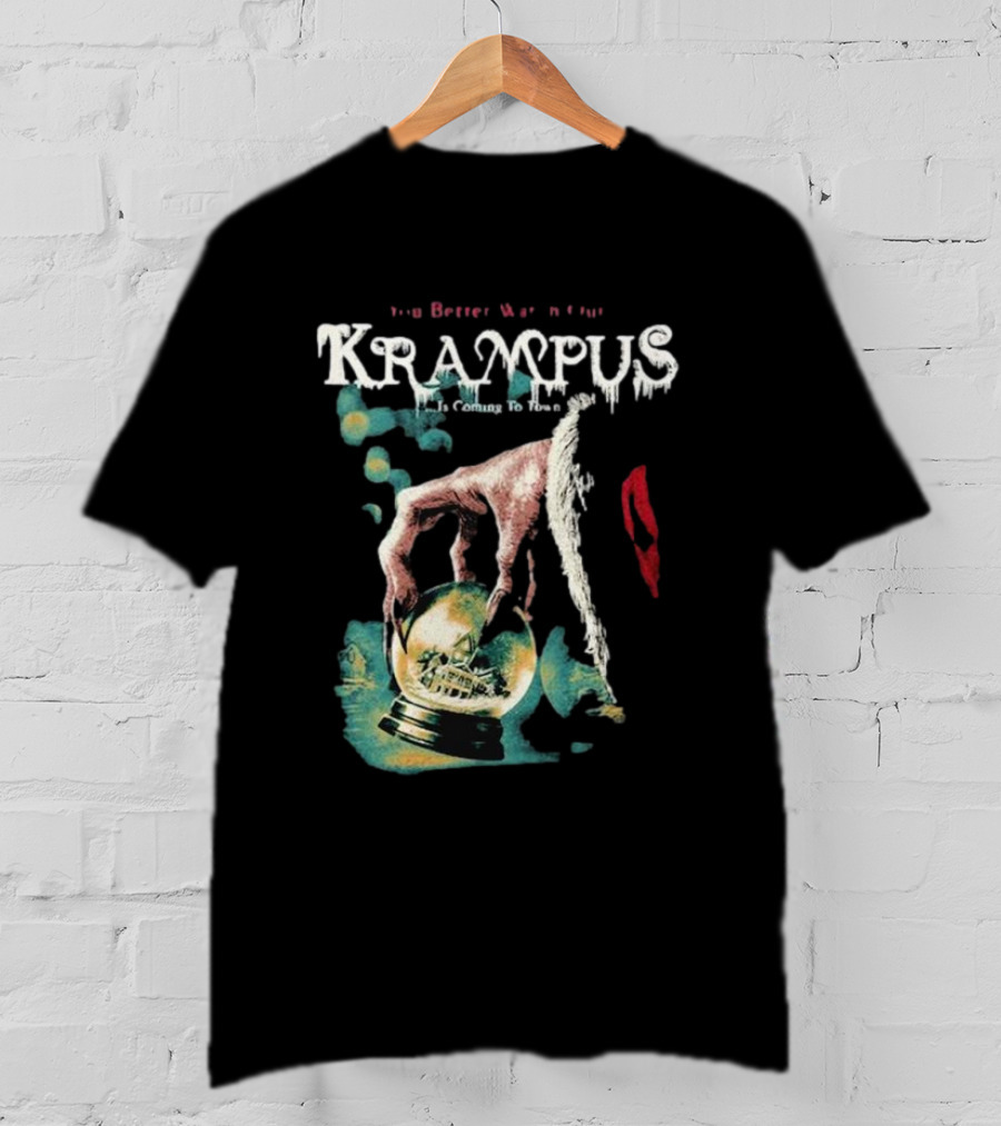 You Better Watch Out Krampus Is Coming To Town Creepy Hand Globe T-Shirt