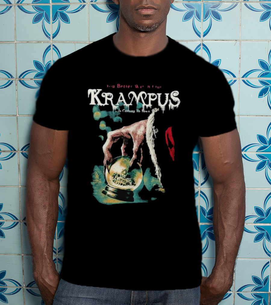 You Better Watch Out Krampus Is Coming To Town Creepy Hand Globe T-Shirt