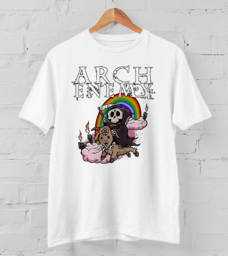 Arch Enemy Rainbow Reaper On Goat With Candles And Clouds T-Shirt