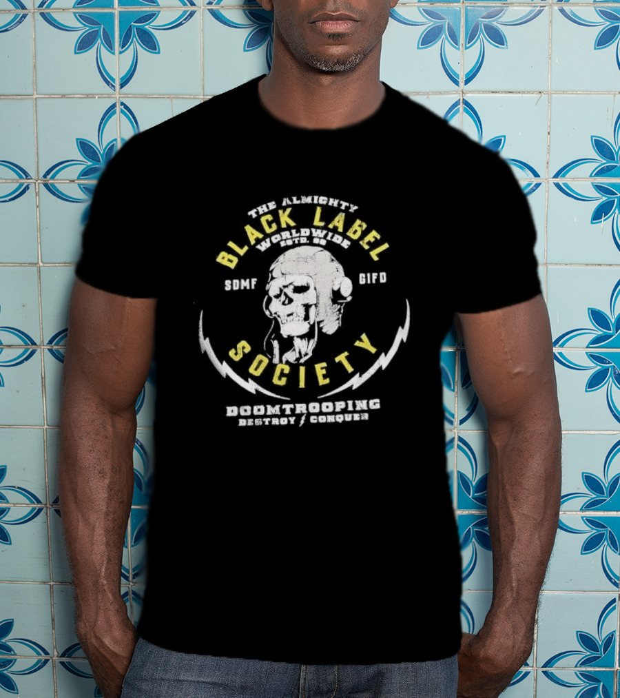 The Almighty Black Label Society Worldwide Doomtrooping Destroy Conquer Skull T-Shirt