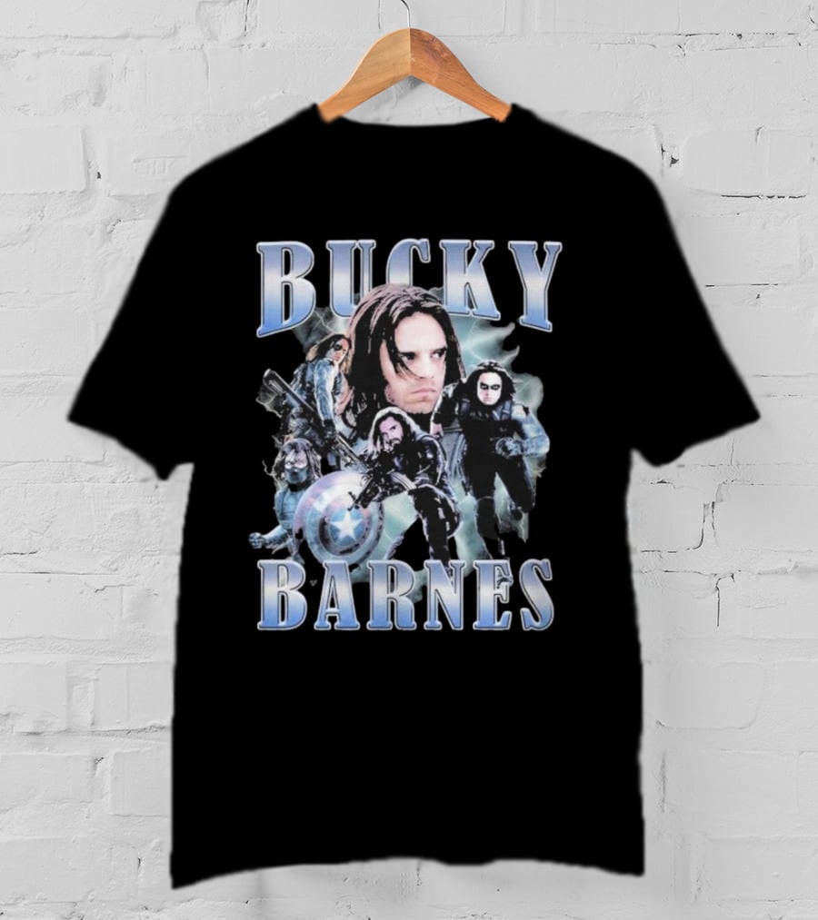 Bucky Barnes Winter Soldier Collage With Shield T-Shirt