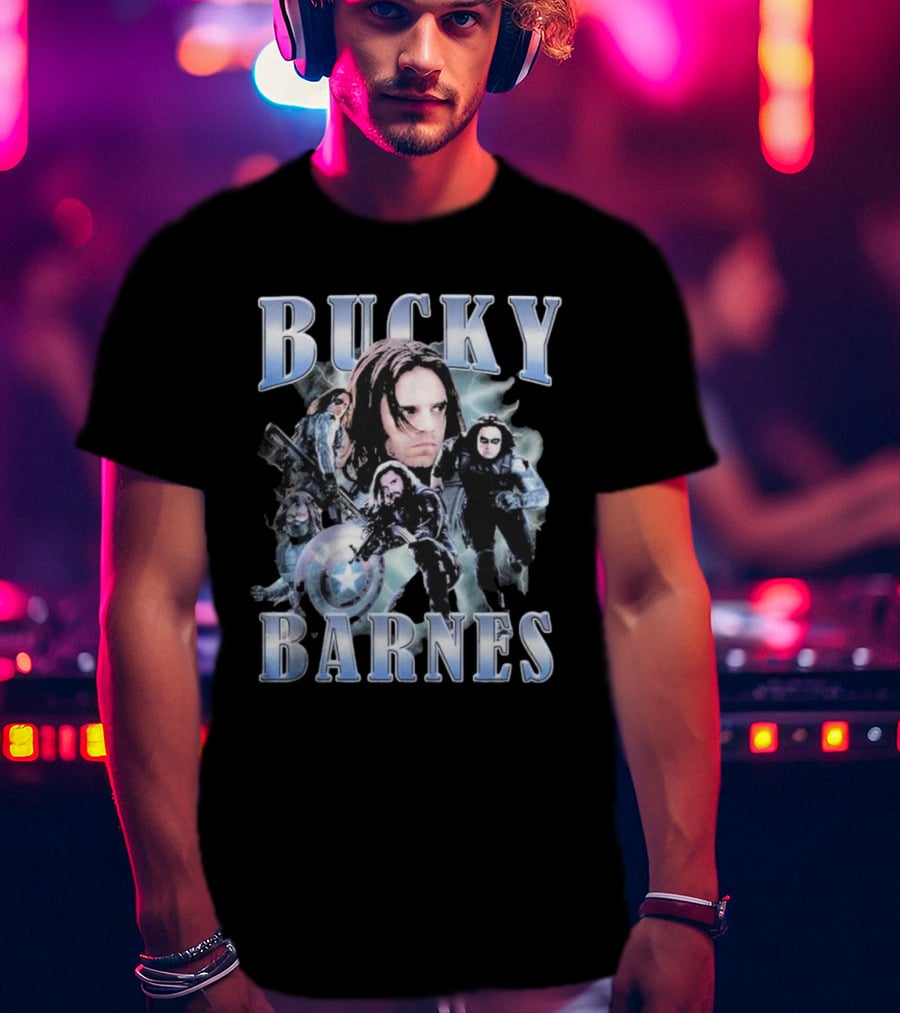 Bucky Barnes Winter Soldier Collage With Shield T-Shirt