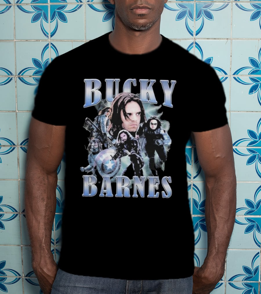 Bucky Barnes Winter Soldier Collage With Shield T-Shirt
