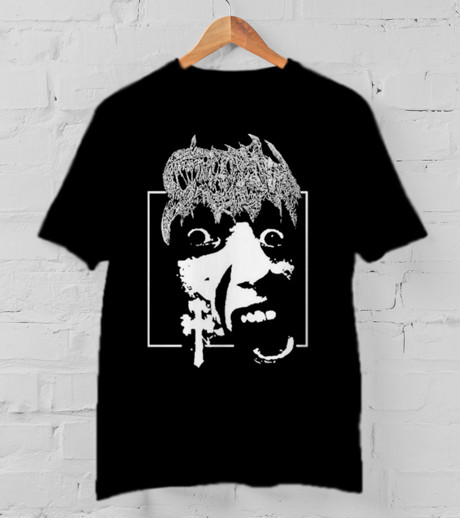 Crown Vic Staring Into The Abyss Horror Face Cross Metal T-Shirt