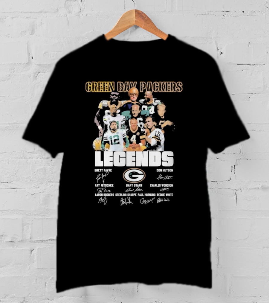 Green Bay Packers Legends Brett Favre Don Hutson Ray Nitschke Bart Starr Charles Woodson Aaron Rodgers Sterling Sharpe Paul Hornung Reggie White T-Shirt