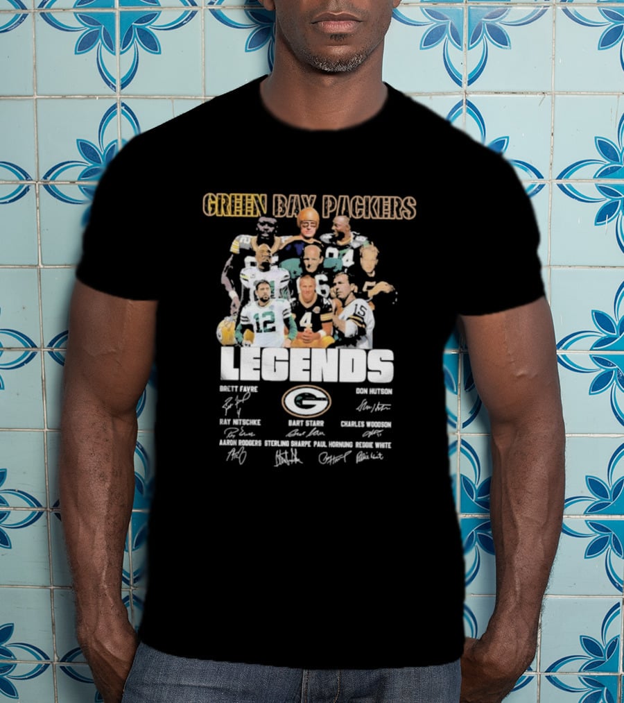 Green Bay Packers Legends Brett Favre Don Hutson Ray Nitschke Bart Starr Charles Woodson Aaron Rodgers Sterling Sharpe Paul Hornung Reggie White T-Shirt