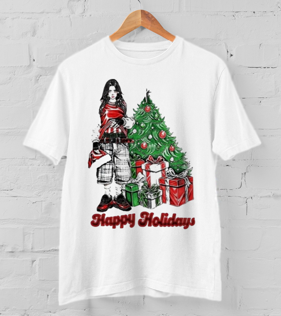 Billie Eilish Happy Holidays Christmas Tree Presents T-Shirt
