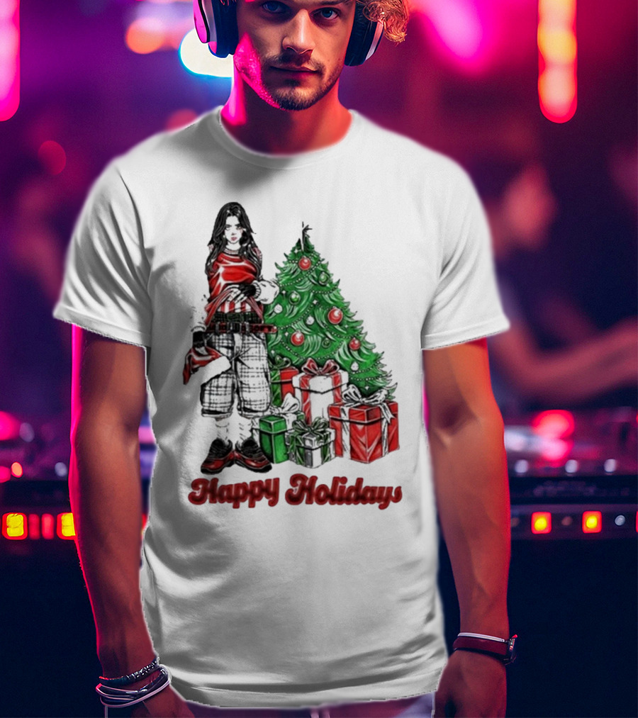 Billie Eilish Happy Holidays Christmas Tree Presents T-Shirt