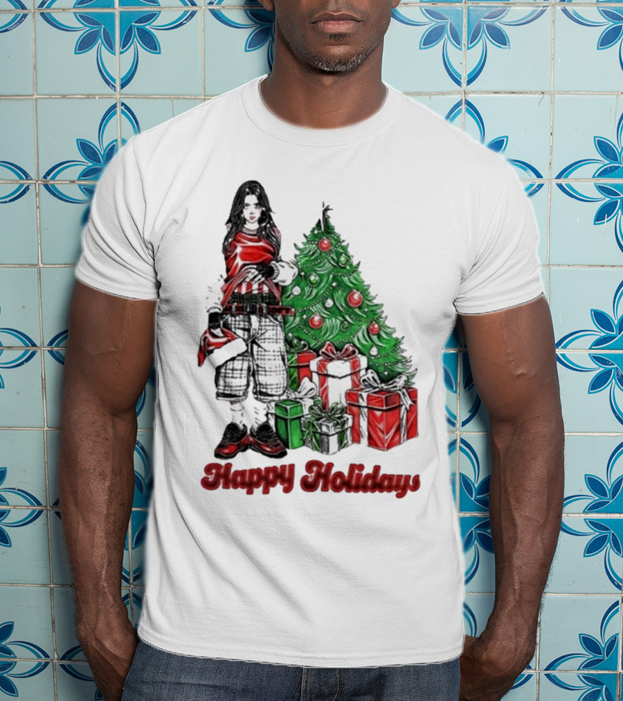 Billie Eilish Happy Holidays Christmas Tree Presents T-Shirt