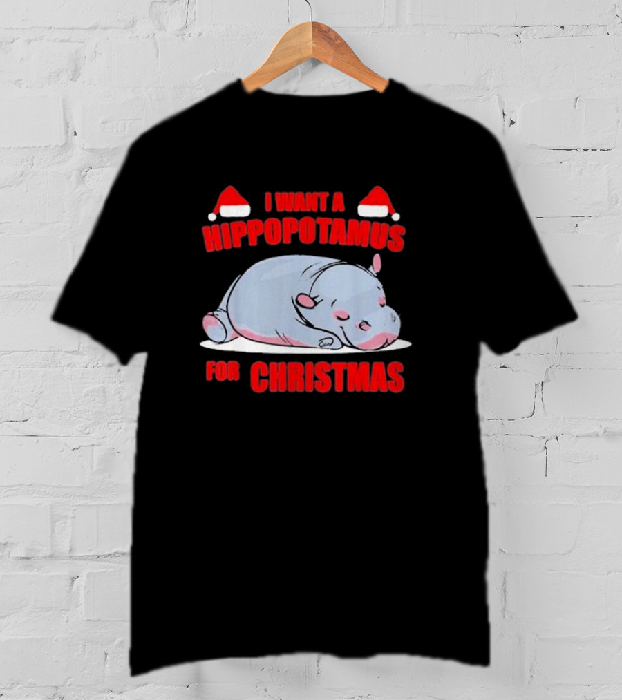 I Want A Hippopotamus For Christmas With Santa Hats T-Shirt