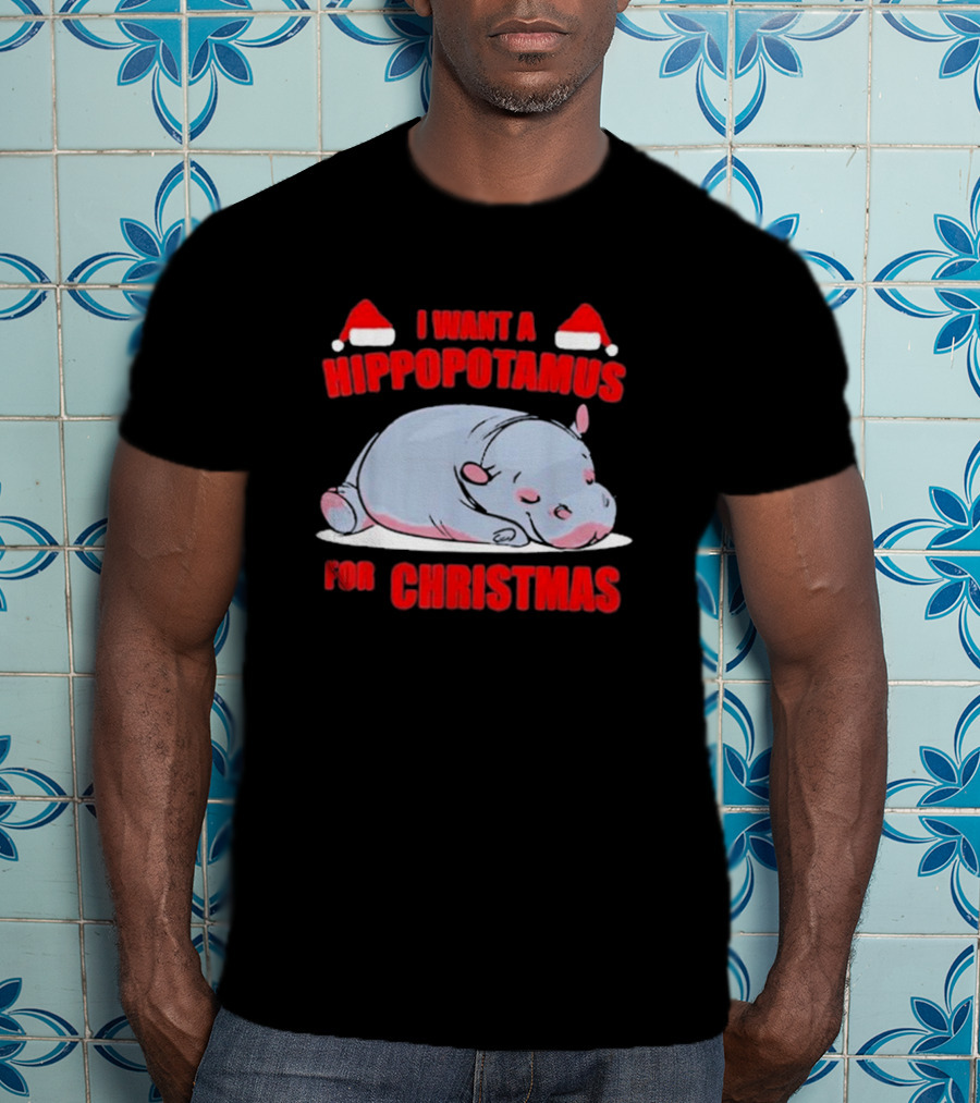 I Want A Hippopotamus For Christmas With Santa Hats T-Shirt