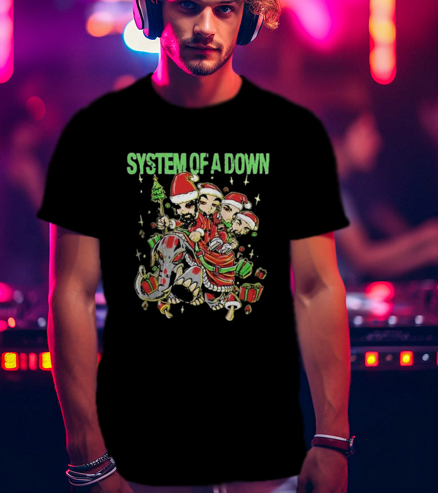 System Of A Down Holiday Mushroom People Riding Elephant With Gifts T-Shirt