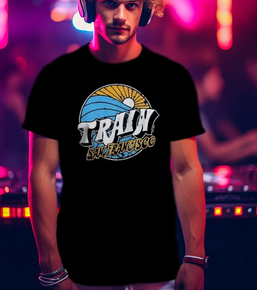 Train San Francisco Sunset Wave Retro T-Shirt