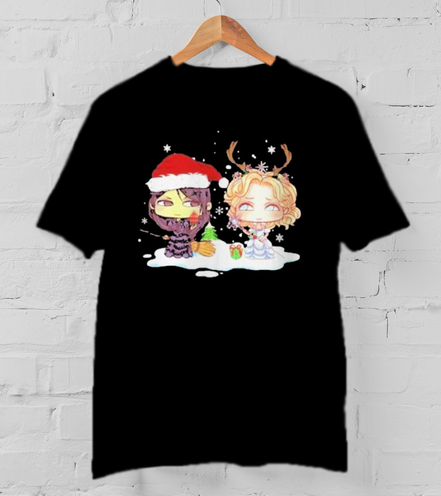 Wicked Merry Christmas Witch And Reindeer Characters Snowflakes T-Shirt