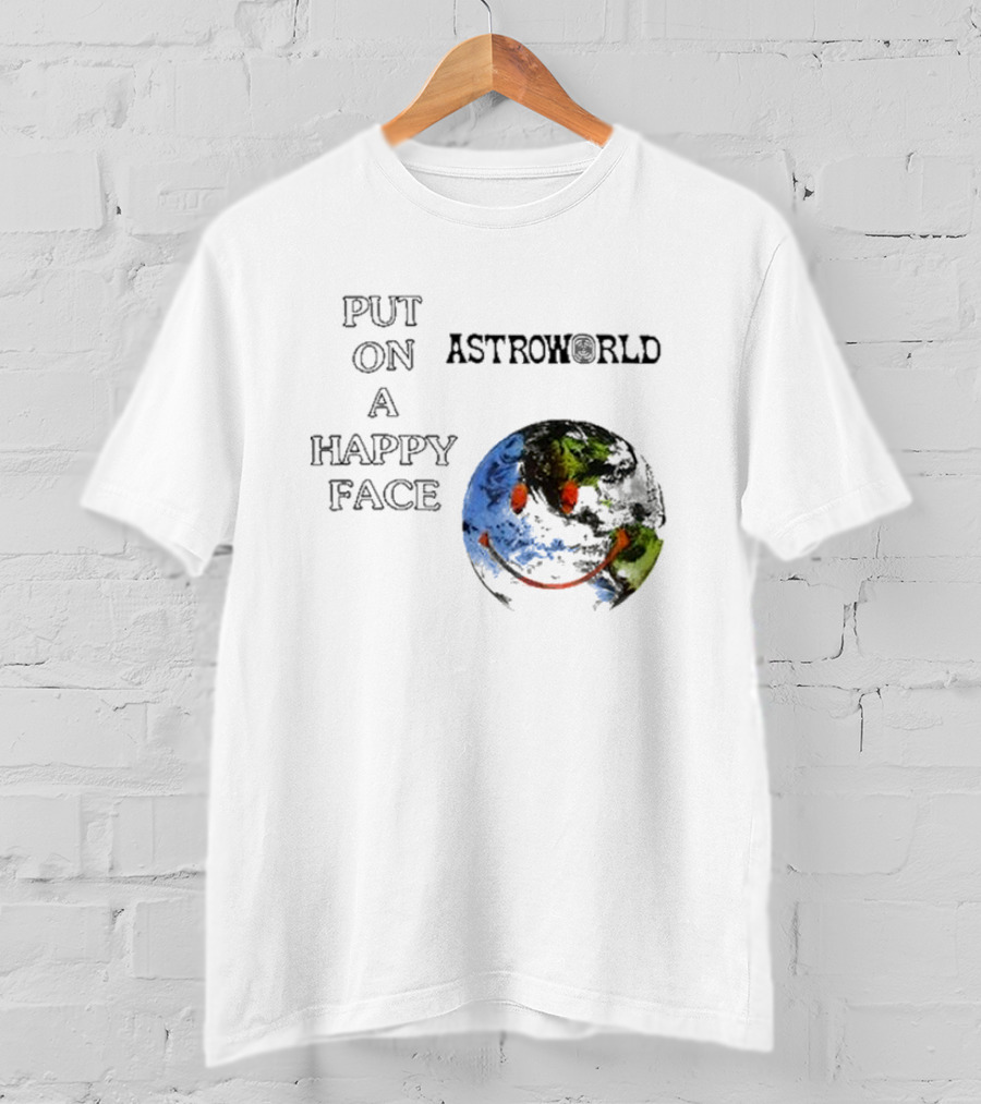 Put On A Happy Face Astroworld Smiley Earth T-Shirt
