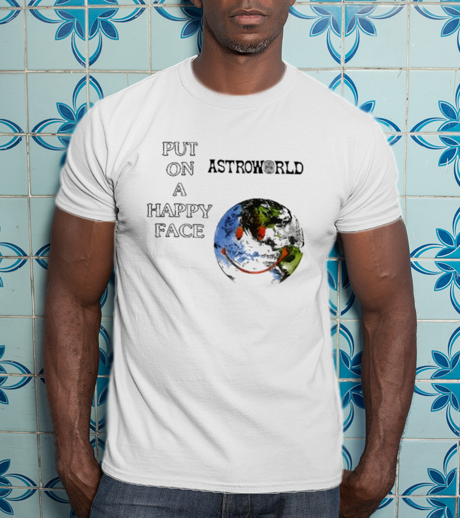 Put On A Happy Face Astroworld Smiley Earth T-Shirt