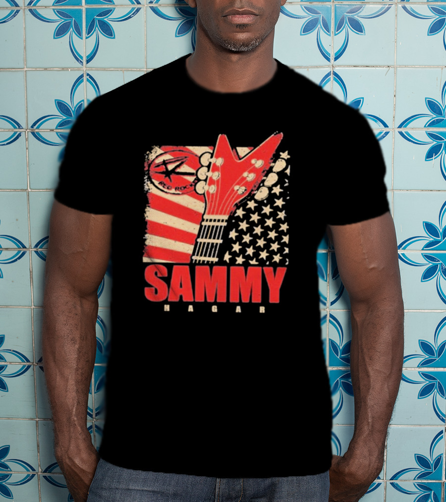Sammy Hagar Red Rocker American Flag Guitar T-Shirt