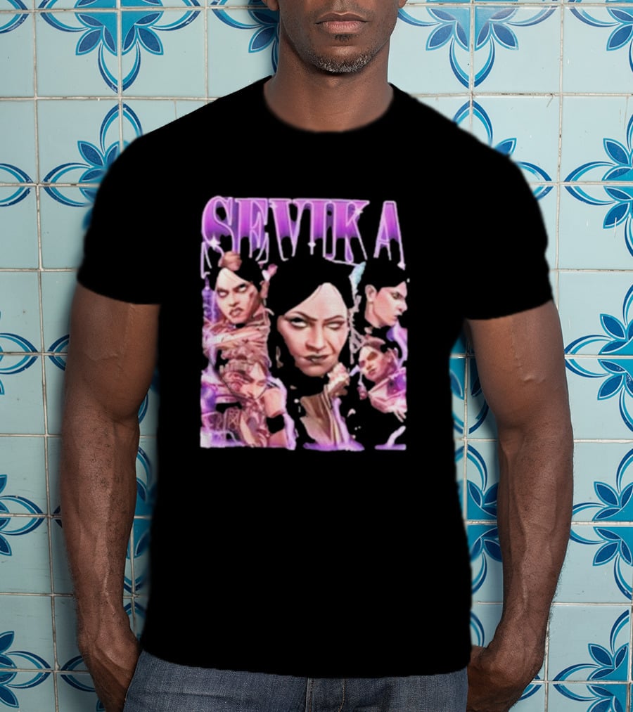 SEVIKA Arane Character Collage Graphic Purple Tones T-Shirt