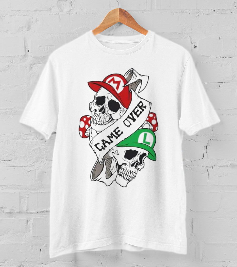 Game Over Skull M L Gaming Mushroom T-Shirt